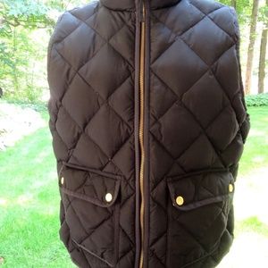 J Crew Black Puffer Down Vest Jacket L Zip Front